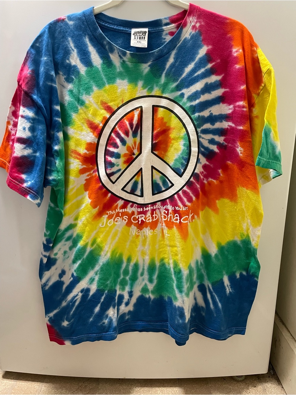 Joe's Crab Shack XXL Tie Dye Peace Sign T Shirt Peace Love Crabs Naples Florida